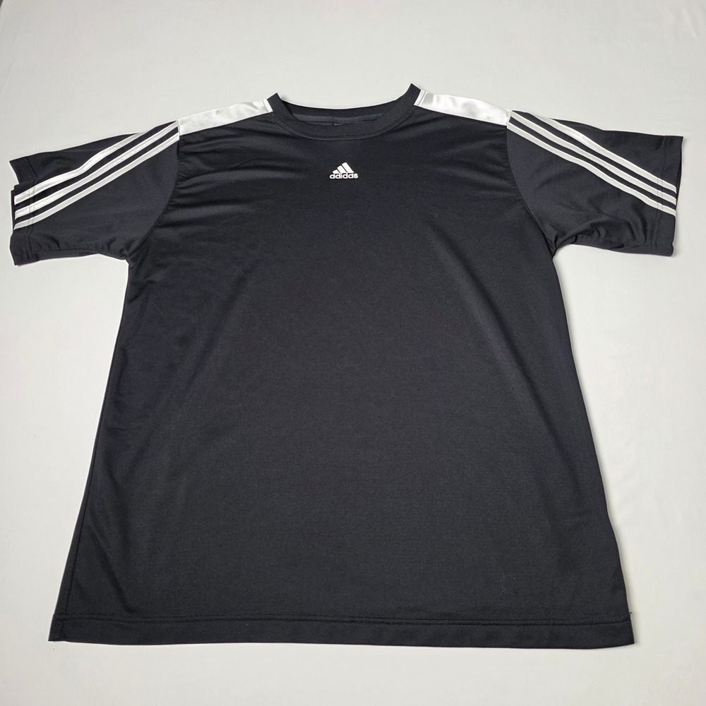 Adidas T-Shirt Men Large Black Active 360 Short Sleeve AZB004 Stripe Athletic - Picture 2 of 13